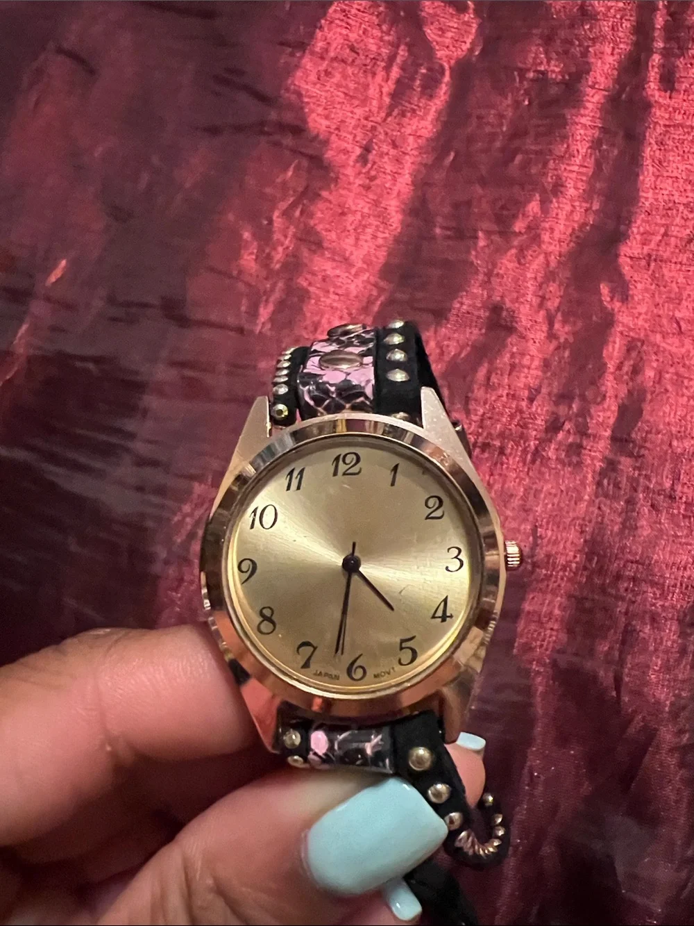 Pink Snake-Print Wrap Watch with Gold Dial